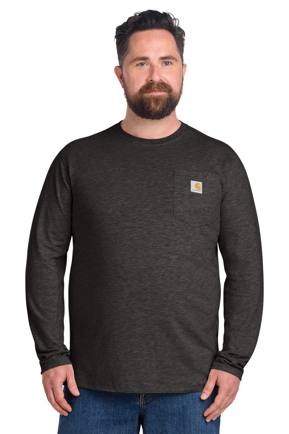Male supplier model wearing charcoal Carhartt workwear
